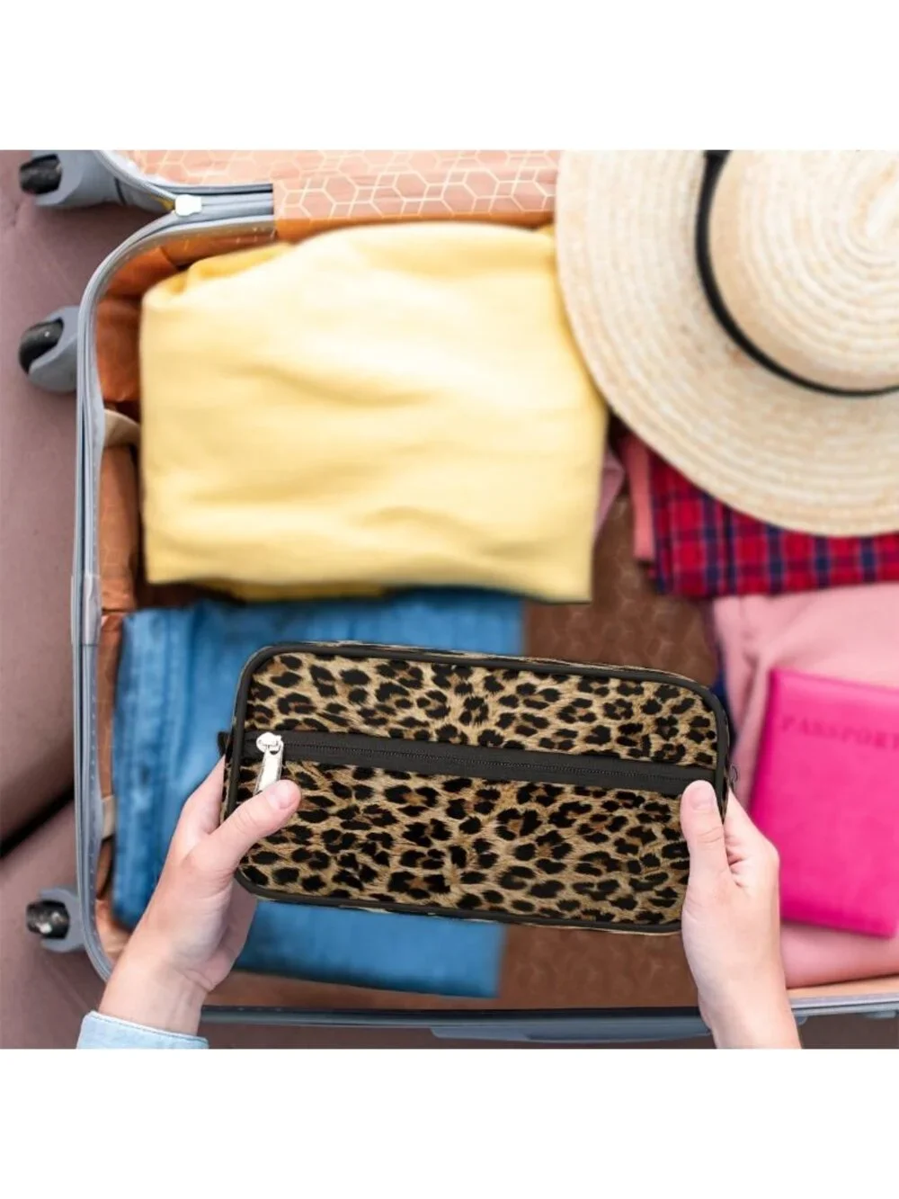 Vintage Leopard Print Makeup Bag | Travel Toiletry Pouch & Cosmetic Dopp Kit